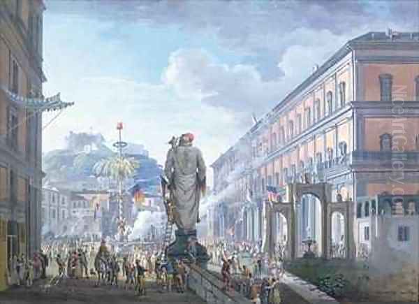 The Palazzo Reale at the Moment When the Tree of Liberty was Cut Down and the Troops en masse were Directed by the English in 1799 Oil Painting by Saviero Xavier della Gatta