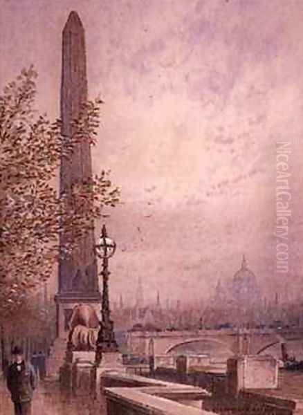 Cleopatras Needle Oil Painting by Frederick E.J. Goff