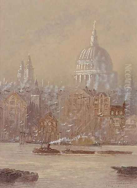 St. Paul's from Bankside Oil Painting by Frederick E.J. Goff