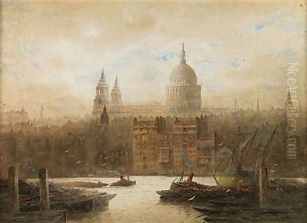 Old Paul's Wharf, from Bankside Oil Painting by Frederick E.J. Goff