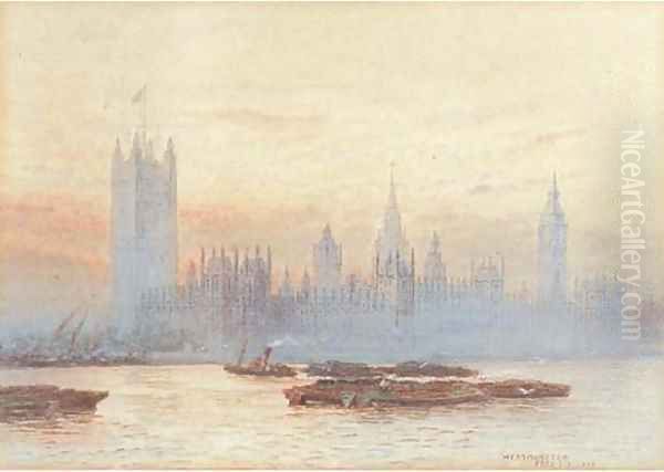 The Houses of Parliament, Westminster Oil Painting by Frederick E.J. Goff