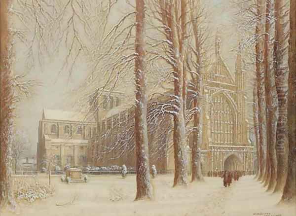 Winchester Cathedral in the snow Oil Painting by Frederick E.J. Goff