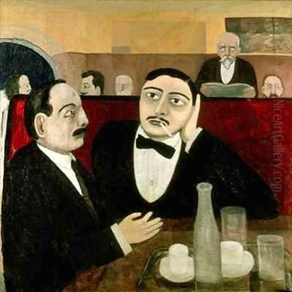 The Intellectuals at the Cafe Rotonde Oil Painting by Tullio Garbari