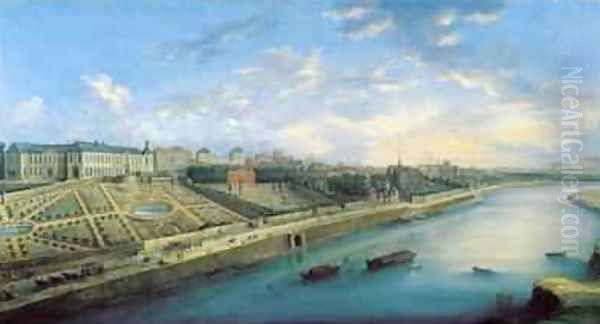 View of Passy and Chaillot from Grenelle Oil Painting by Charles Laurent Grevenbroeck