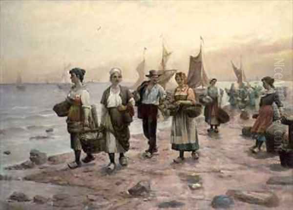 Fisherfolk returning Oil Painting by L. Gartner