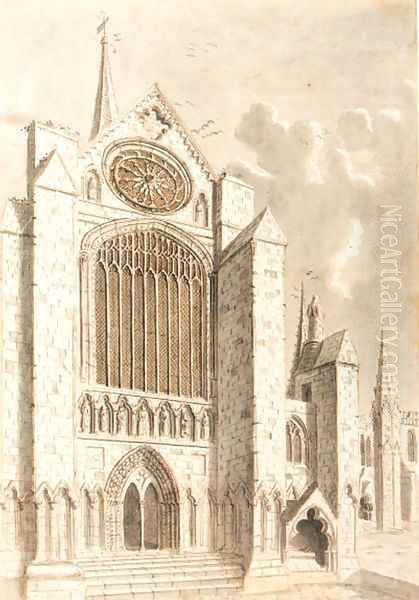 Southern aspect of Lichfield cathedral Oil Painting by Moses Griffith