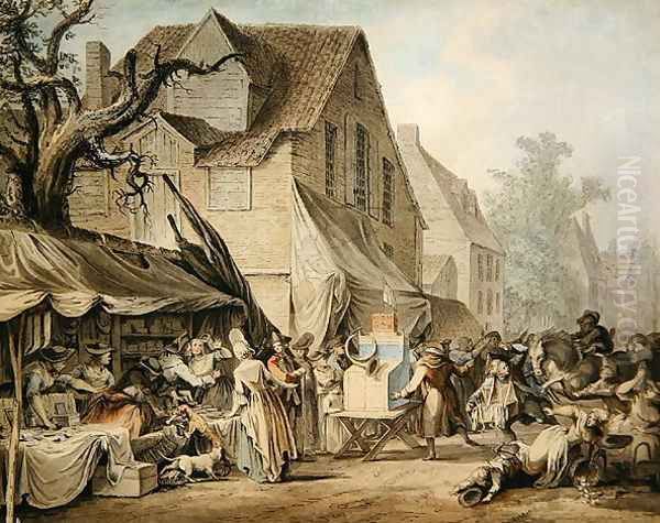 A Market Scene Oil Painting by Samuel Hieronymous Grimm