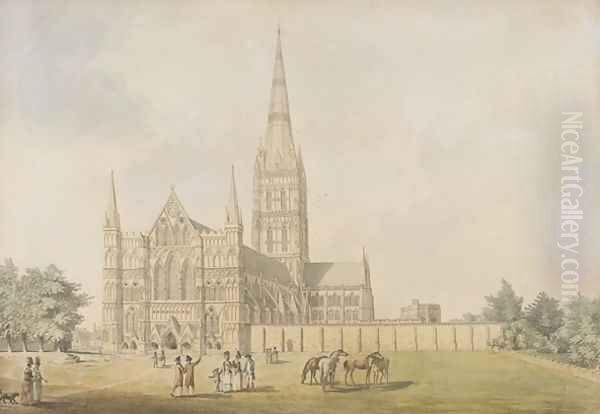 Salisbury Cathedral Oil Painting by Samuel Hieronymous Grimm