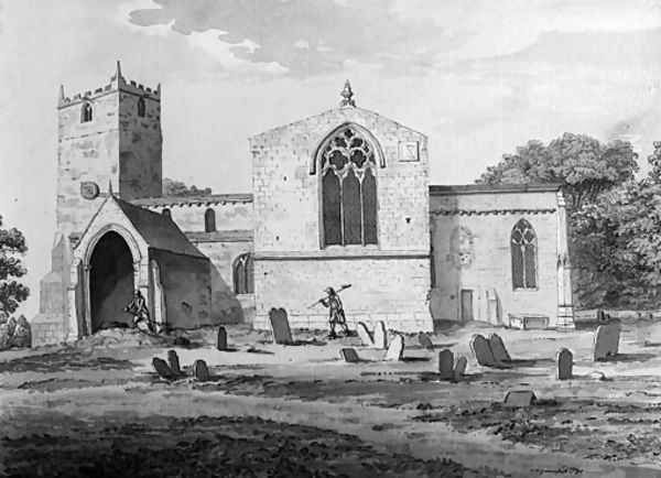 South-east view of St Lawrence Church, Whitwell, Derbyshire Oil Painting by Samuel Hieronymous Grimm