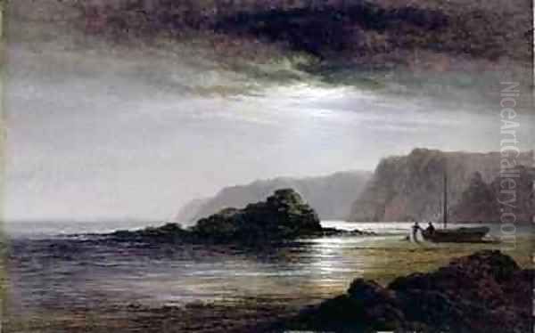 Coastal Landscape by Moonlight Oil Painting by Arthur Gilbert