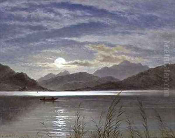 Lake Scene by Moonlight Oil Painting by Arthur Gilbert