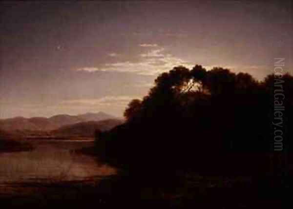 Moonrise on the bank of a loch Oil Painting by Arthur Gilbert