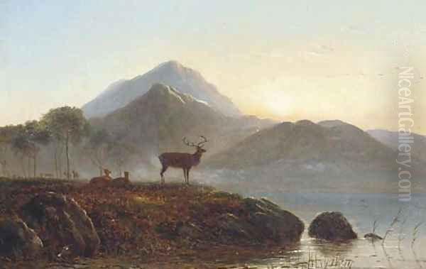 Sunset over the loch Oil Painting by Arthur Gilbert