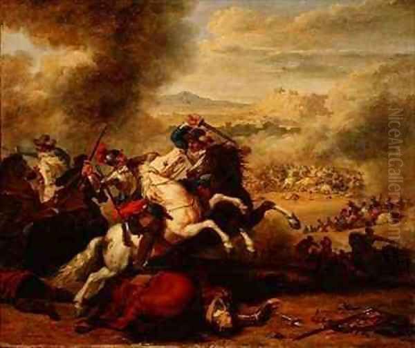 Cavaliers in Combat Oil Painting by Benigne Gagnereaux