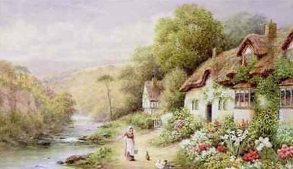 Cottages by a Stream Oil Painting by A.N. Glover