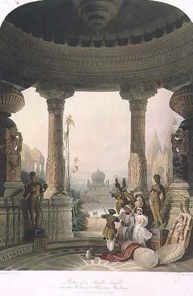 Portico of a Hindoo Temple with other Hindoo and Mahomedan Buildings Oil Painting by Grindlay, Captain Robert M.