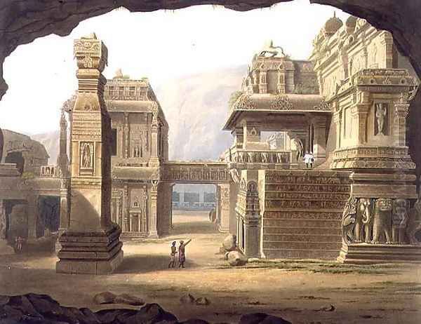 Great Excavated Temple at Ellora in 1813 Oil Painting by Grindlay, Captain Robert M.