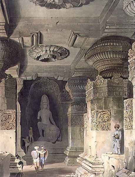 Interior of the Cave Temple of Indra Subba at Ellora Oil Painting by Grindlay, Captain Robert M.