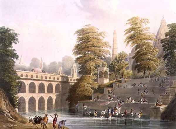 View of the Bridge near Baroda in Guzerat Oil Painting by Grindlay, Captain Robert M.