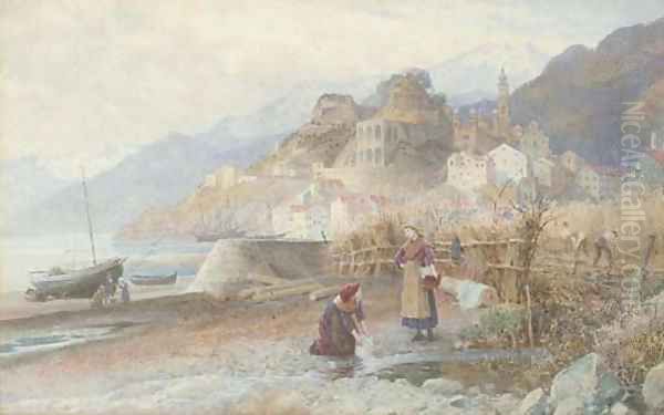 Washerwomen on the Italian coast Oil Painting by Charles Gregory