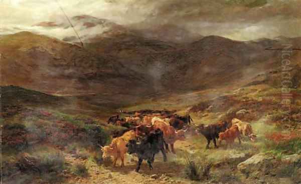 Highland cattle on the move Oil Painting by Henry Garland