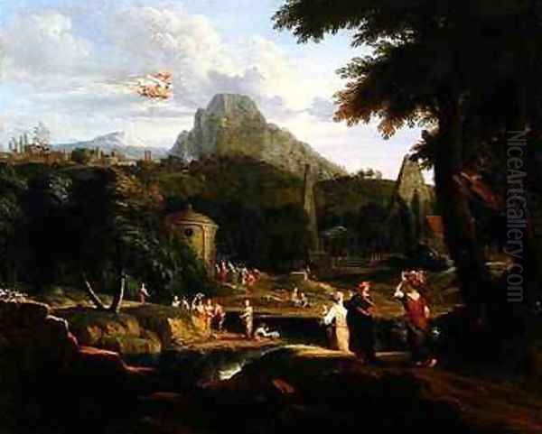 Classical Landscape with Mercury Catching Sight of Herse Oil Painting by Johannes (Polidoro) Glauber