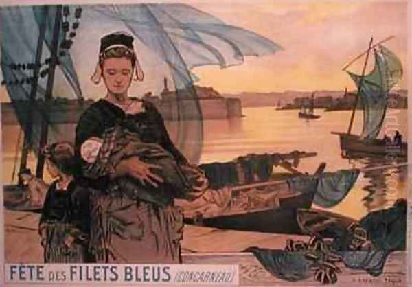 Poster depicting the Festival of Blue Fishing Nets Concarneau Brittany Oil Painting by Achille Granchi-Taylor