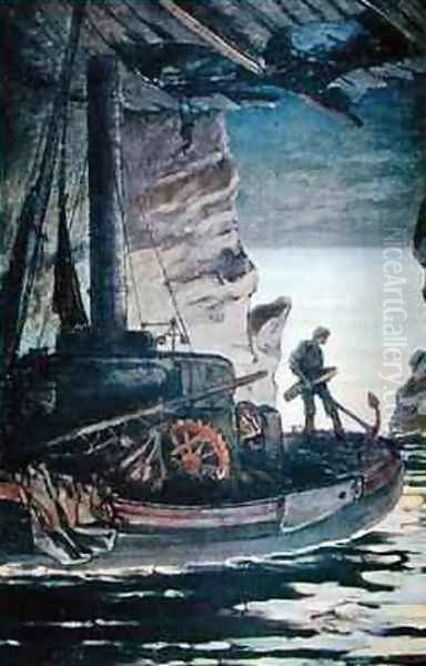 Illustration from Les Travailleurs de la Mer by Victor Hugo Oil Painting by Achille Granchi-Taylor