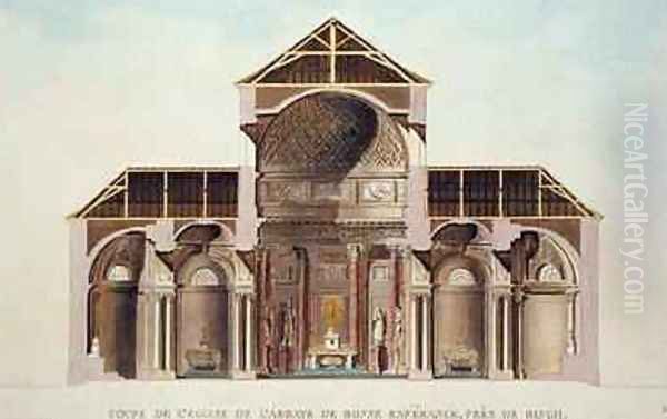 Cross Section of the Abbey Church of Bonne Esperance near Binche Belgium from Choix des Monuments Edifices et Maisons les plus remarquables du Royaume des Pays Bas Oil Painting by Pierre Jacques Goetghebuer