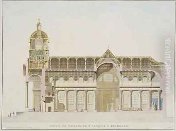 Cross Section of the Church of St Jacques Brussels from Choix des Monuments Edifices et Maisons les plus remarquables du Royaume des Pays Bas Oil Painting by Pierre Jacques Goetghebuer