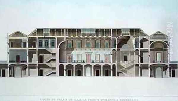 Cross Section of Palace of the Prince of Orange Brussels from Choix des Monuments Edifices et Maisons les plus remarquables du Royaume des Pays Bas Oil Painting by Pierre Jacques Goetghebuer