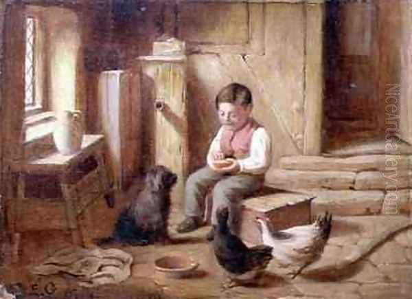 Feeding the Fowl Oil Painting by E.S. Greig