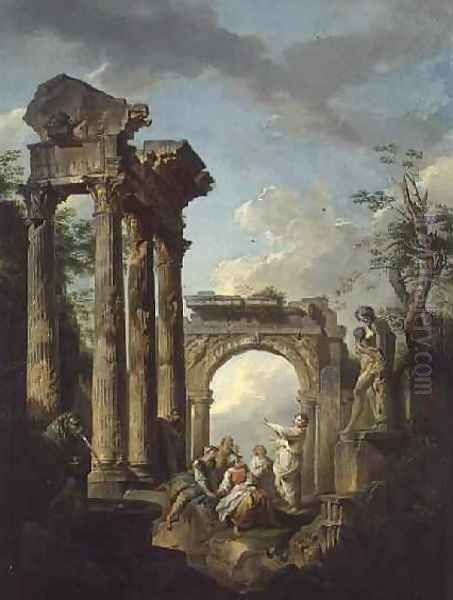 The Ruins of the Temple of Vespasian Oil Painting by Giovanni Maria Griffoni