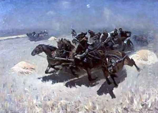 Tachanka Carriage Race Oil Painting by Mitrofan Borisovic Grekov