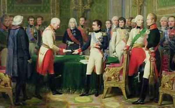 Napoleon I 1769-1821 Receiving Baron Vincent the Austrian Ambassador at Erfurt Oil Painting by Nicolas Louis Francois Gosse