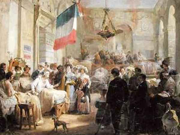 Queen Marie Amelie 1782-1866 Visiting the Wounded at the Ambulance de la Bourse Oil Painting by Nicolas Louis Francois Gosse