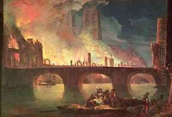 A Fire at the Hotel Dieu in 1772 Oil Painting by Jean Baptiste Genillion