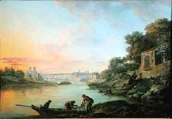 View near lile Louviers Paris Oil Painting by Jean Baptiste Genillion