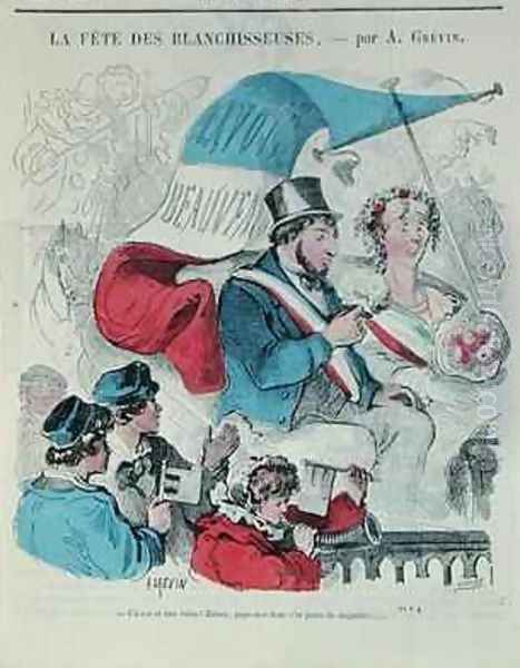 Cartoon depicting the Fete des Blanchisseuses Oil Painting by Alfred Grevin