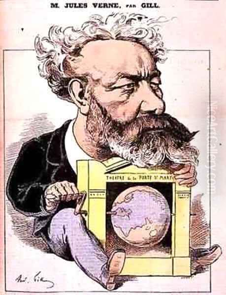 Caricature of Jules Verne 1828-1905 from LEclipse Oil Painting by Andre Gill