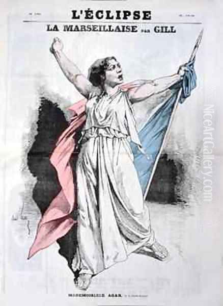 Mlle Agar singing the Marseillaise from the front cover of LEclipse Oil Painting by Andre Gill