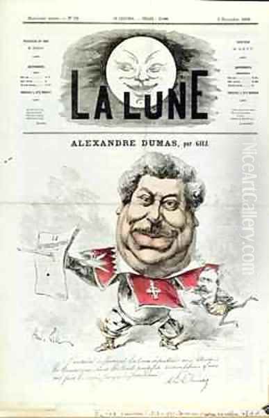 Caricature of Alexandre Dumas pere 1803-70 as a Musketeer from the front cover of La Lune magazine Oil Painting by Andre Gill