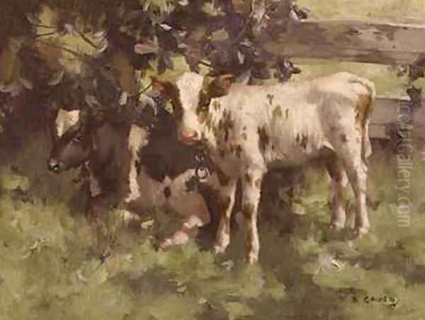 Calves Under a Tree Oil Painting by David Gould