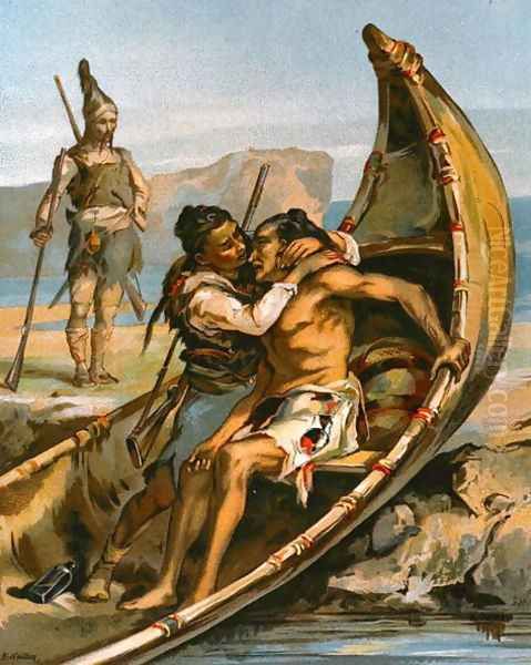 Robinson Crusoe and Man Friday Nursing a Native Oil Painting by E. Guillon