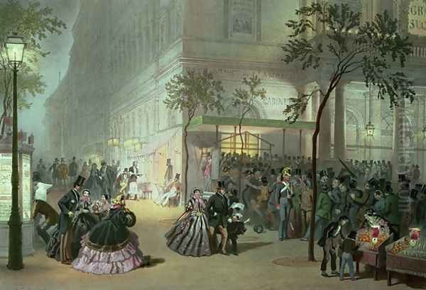 A Queue at the Theatre de lAmbigu Comique Oil Painting by Eugene Charles Francois Guerard