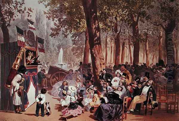 The Guignol Theatre on the Champs Elysees Oil Painting by Eugene Charles Francois Guerard