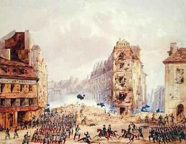 Barricade at Faubourg Saint Antoine and the Death of General Negrier Oil Painting by Gaspard Gobaut