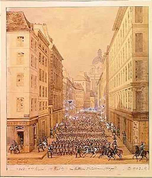 March of the First Battalion Rue Culture Sainte Catherine Oil Painting by Gaspard Gobaut