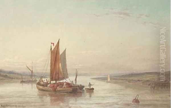 A barge setting sail on the Medina River Oil Painting by George Gregory