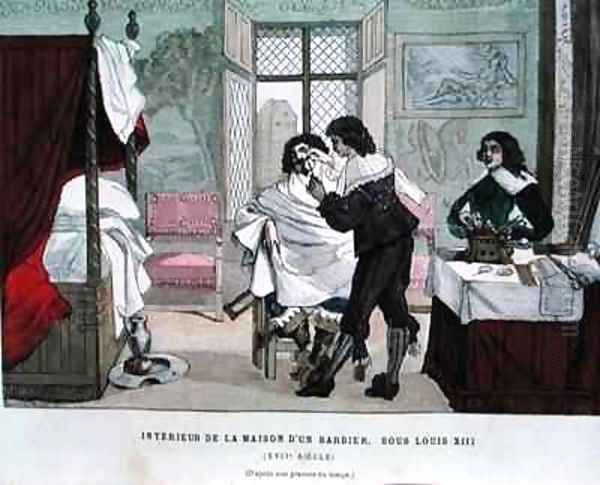 Interior of a Barbers Shop at the time of Louis XIII Oil Painting by Garcia